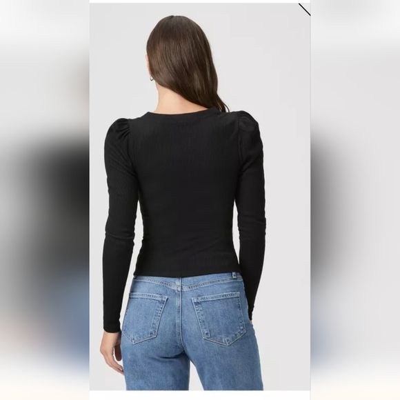 Long Sleeve Sibyl Top In Black Rib Knit With Puff Sleeves Size M - Picture 5 of 16